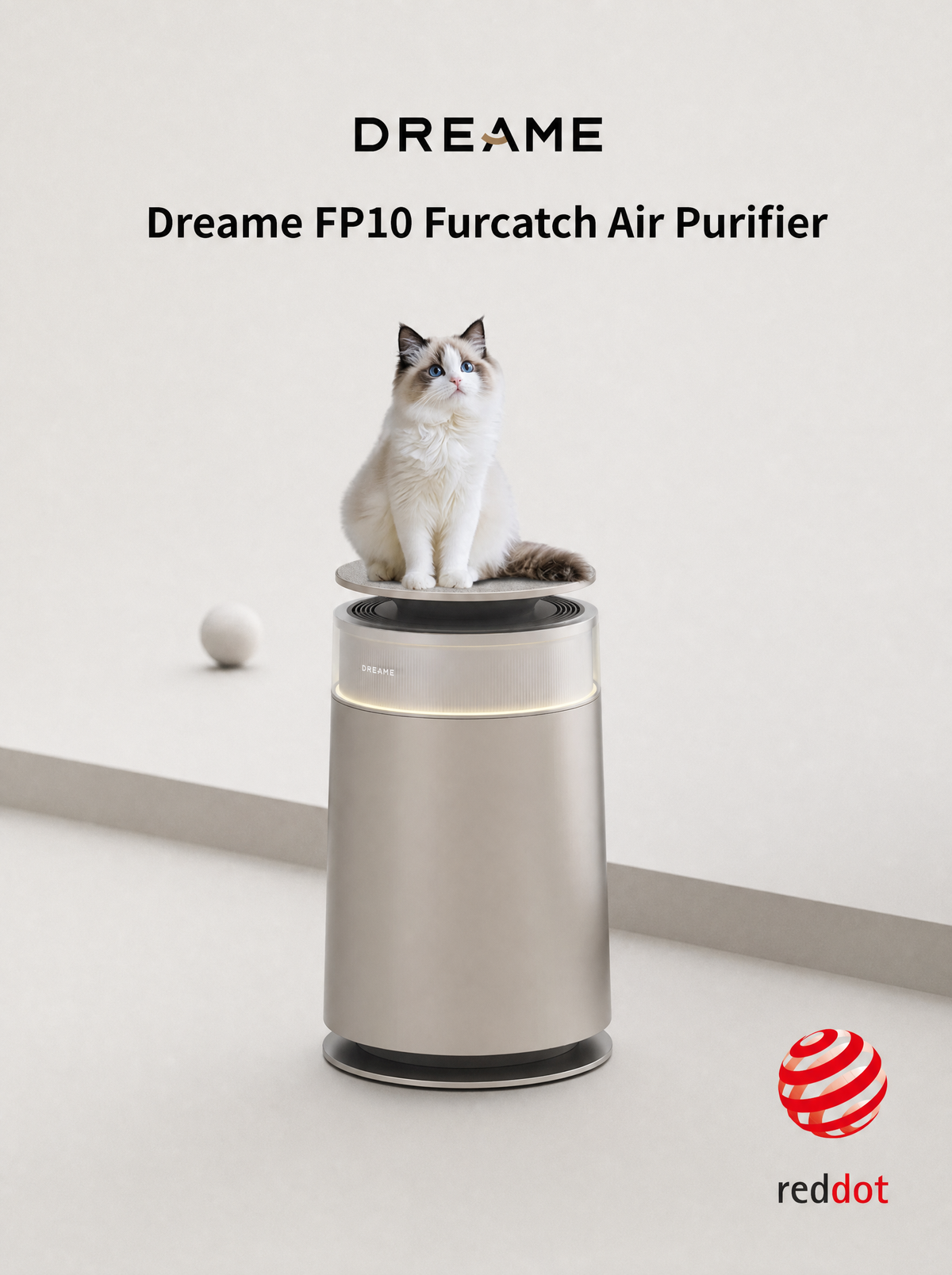 Dreame FP10 Furcatch 寵物空氣清新機，具備頂部寵物休息踏板與高效吸附浮毛除臭功能，榮獲德國紅點設計大獎