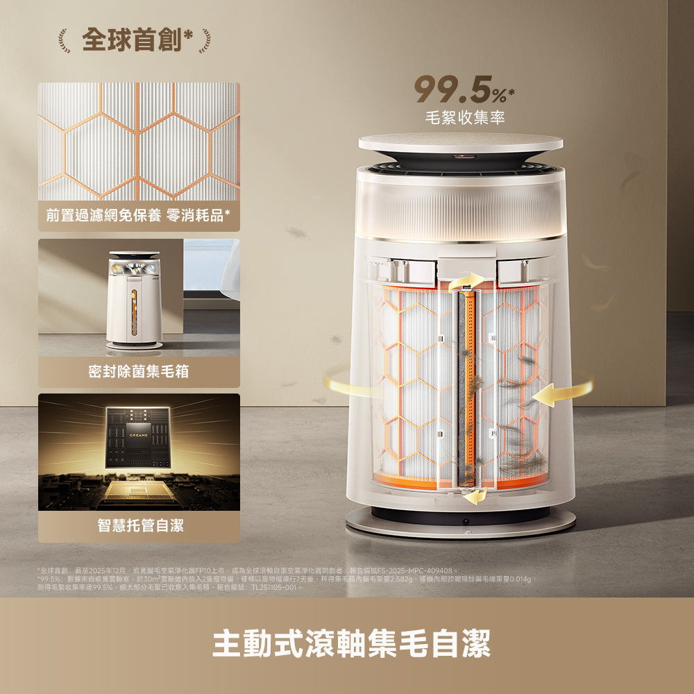 DREAME FP10 主動集毛寵物空氣清新機，全球首創主動式動輥集毛自清潔